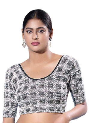 Jacquard Silk Black Stretchable Readymade Blouse