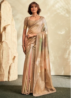 Khadi Silk Dark Beige Weaving Contemporary Saree