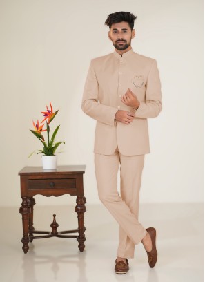 Khakhi Jodhpuri Suit With Unstiched Bottom