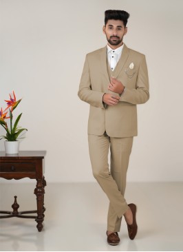 Khakhi Tuxedo Suit In Imported Fabric