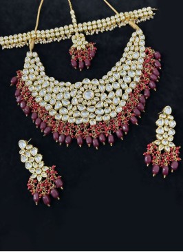 Kundan Studded Gold Plated Purple Necklace Set