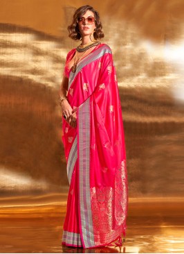 Deep Pink Weaving Contemporary Style Saree