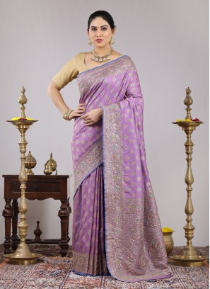 Lavender Banarasi Silk Saree With Weaving Motif