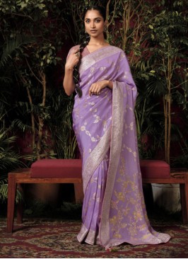 Lavender Color Dola Silk Weaving Wedding Saree