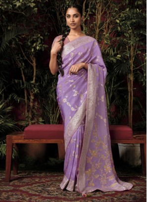 Lavender Color Dola Silk Weaving Wedding Saree