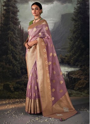 Lavender Festive Wear Saree In Organza Fabric
