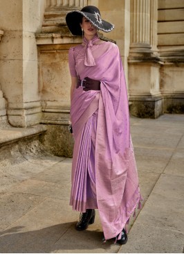 Lavender Festive Wear Satin Fabric Saree