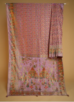 Lavender Pashmina Silk Embroidered Saree
