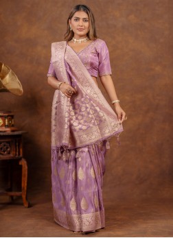 Lavender Tissue Silk Saree With Weaving Work