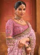 Lovely Pastel Pink Kachhi Embroidered Silk Saree