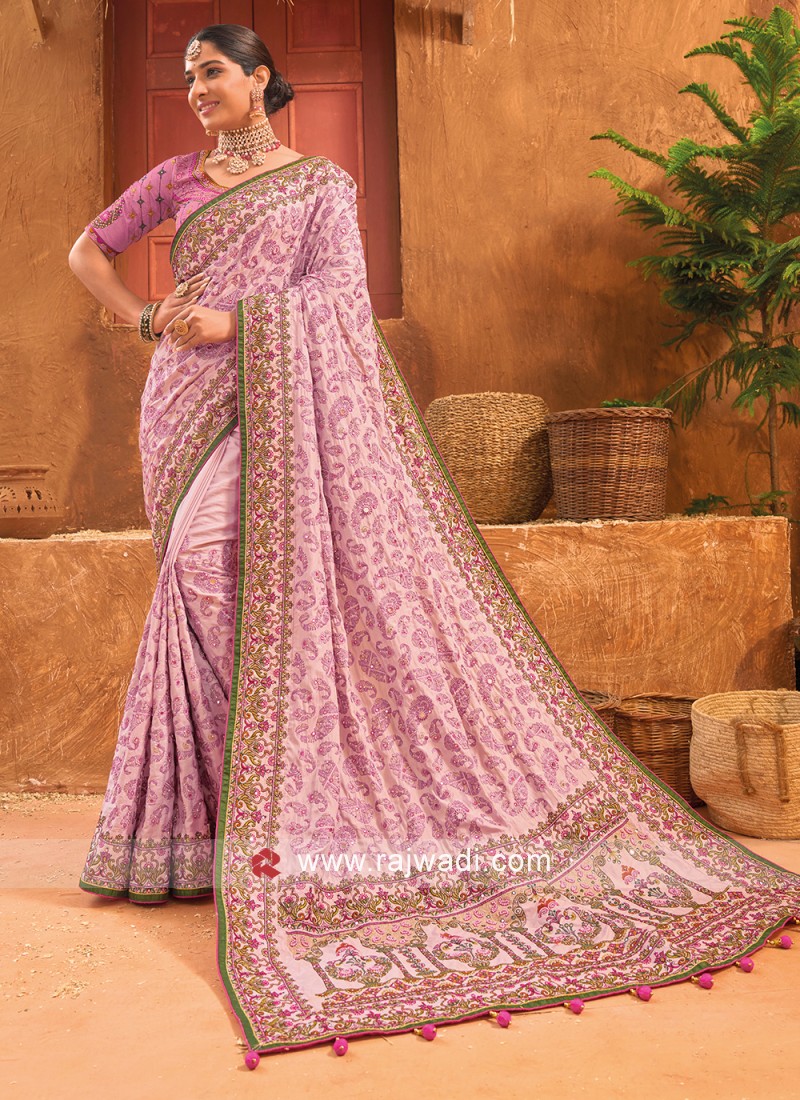 Buy Rose Pink Kanjivaram Silk Saree For Women Online - Frontierraas