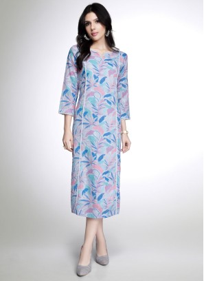 Light Blue Fancy Printed Kurti