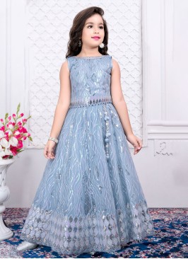 Light Blue Net Sequins Embroidered Lehenga Choli