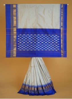 Light Grey And Blue Pure Silk Patola Saree