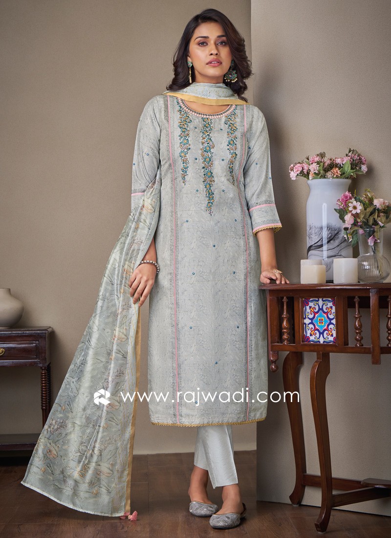 Green Grey Cream Dress Ready to Wear Pent Kurti Indian Designer Salwar outlet Suit Wedding Suit Readymade Worked Salwar Kameez Suit With Dupatta