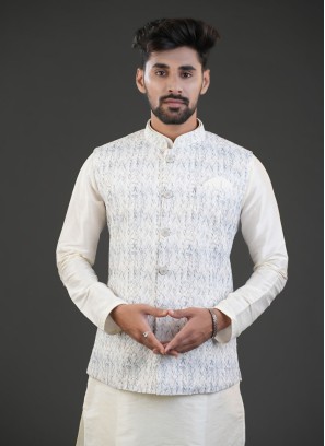 Light Grey Nehru Jacket With Thread Embroidery
