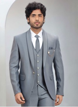 Light Grey Wedding Wear Suit Set In Imported Fabric