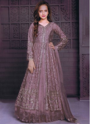 Light Onion Pink Sequin Embroidered Kurta And Lehenga Set