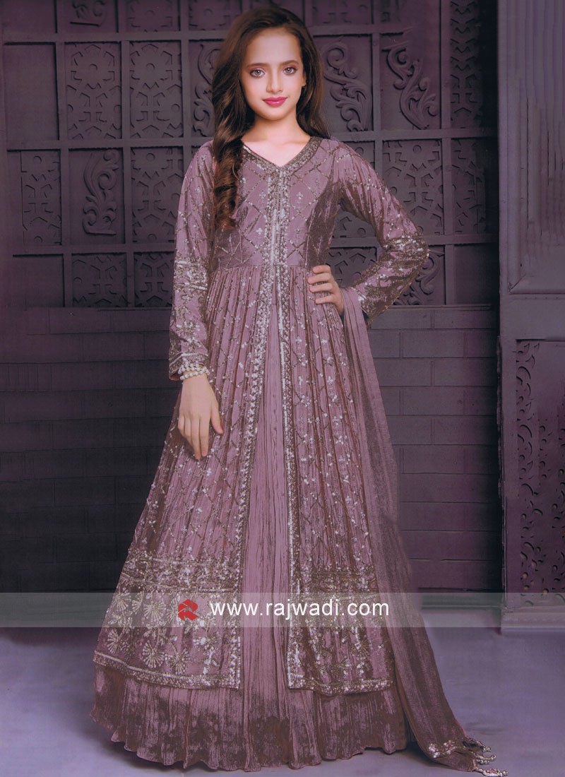 Light Onion Pink Sequin Embroidered Kurta And Lehenga Set