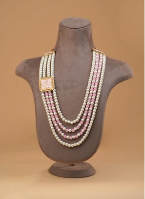 Light Pink And White Long Pearl Mala