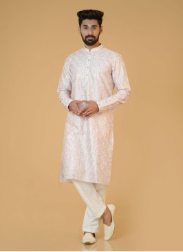 Light Pink Cotton Silk Readymade Kurta Pajama