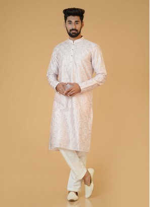 Light Pink Cotton Silk Readymade Kurta Pajama