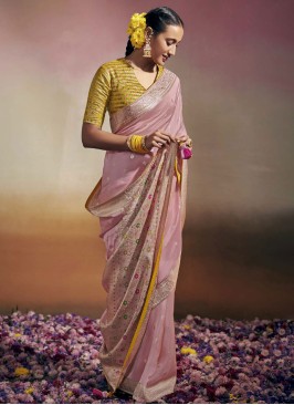 Light Pink Dola Silk Wedding Saree