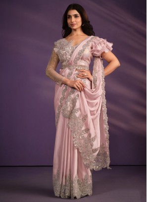 Light Pink Festive Ready-To-Wear Contemporary Saree