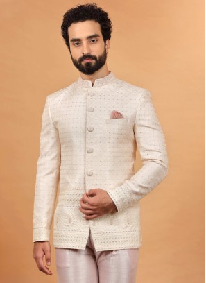 Light Pink Jodhpuri Suit With Embroidery For Men