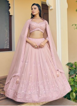 Light Pink Satin Silk Lehenga Choli With Sequins E