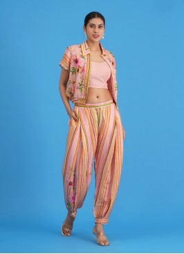 Light Pink Silk Dhoti-Style Salwar Suit With Jacket