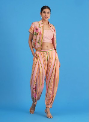 Light Pink Silk Dhoti-Style Salwar Suit With Jacket