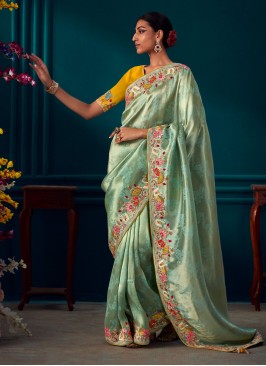 Light Pista Green Weaving Work Banarasi Saree