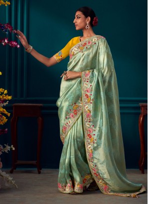 Buy Designer Sarees, Salwar Kameez, Kurtis & Tunic and Lehenga  Choli.Sublime Pista Green Silk Saree