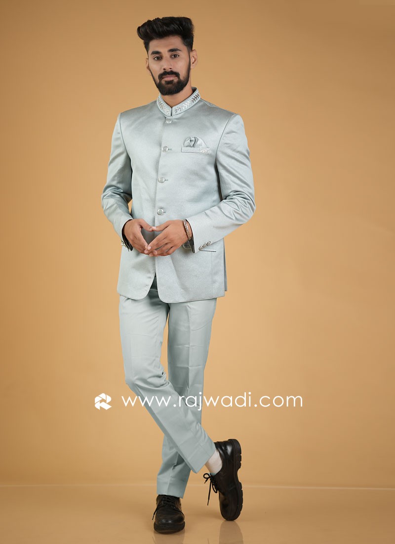 Light blue jodhpuri suit best sale