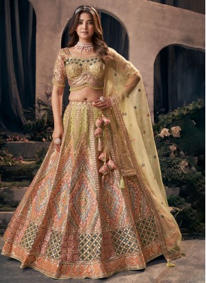 Light Yelllow Lehenga Choli In Net With Gotapatti Work