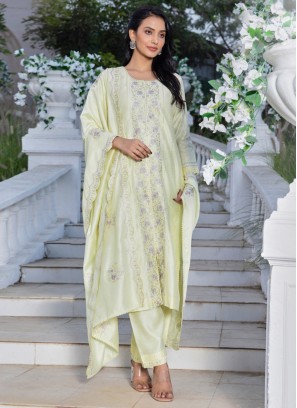 Light Yellow Color Silk Pant Style Suit