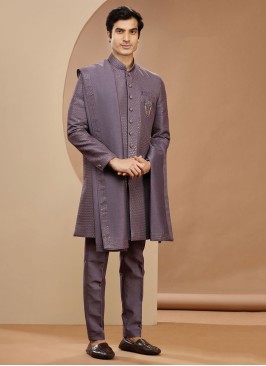 Lilac Color Readymade Indowestern In Silk Fabric