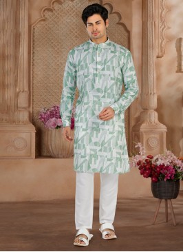 Linen Fancy Printed Light Sea Green Kurta Pajama