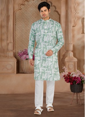 Linen Fancy Printed Light Sea Green Kurta Pajama