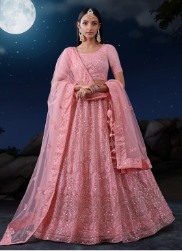 Gajri Pink Soft Net Embroidered Lehenga Choli