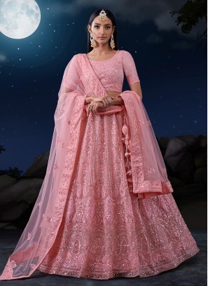 Gajri Pink Soft Net Embroidered Lehenga Choli