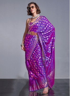 Lovely Purple Handloom Silk Saree