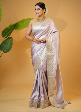 Lovely Lavender Embroidered Border Banarasi Silk Saree