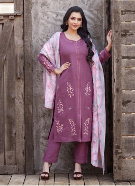 Magenta Color Linen Fabric Pant Style Salwar Suit