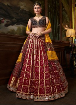 Maroon Ajrakh Printed Festive Wear Lehenga Choli