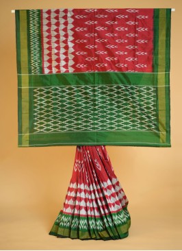 Maroon And Green Patola Pure Silk Saree