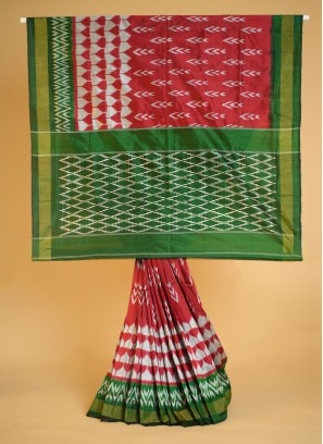 Maroon And Green Patola Pure Silk Saree