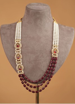 Maroon And White Pearl Groom Mala