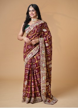 Maroon Bride Wear Gharchola Saree In Pure Chanderi Silk